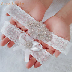 K03 2 PCS Sexy Lace Flower Crystal Pearls Wedding Garter Belt Thigh Ring Bridal Leg Garter Stocking Garter Belt Girl Women