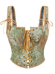 Womens Corsets Floral Lace Up Bustiers Shoulder Strap Corsets Jacquard Bustier Casual Outfits Medieval Renaissance Costumes