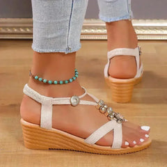 New Women Solid Color Wedge Sandals New Ankle Buckle Non Slip - Femstylo