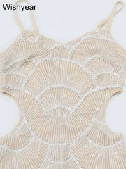 New Sequin Hollow Out Spaghetti Strap Backless Mermaid Long Dresses Women Elegant Celebrity Party Evening Wedding Bodycon Gowns