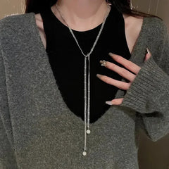 New Trendy Fashion 925 Silver Pearl Simple Elegant Thin Chain Pendant Necklace for Women Girl Jewelry Dropship Wholesale