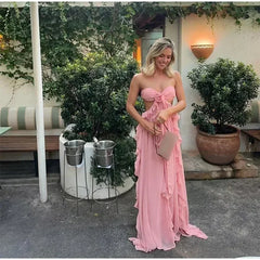 Chic Women Spring Hollow Out 3d Flower Ruffled Hem Long Dress Elegant Off Shoulder Backless Robe 2025 New Lady Street Party Gown