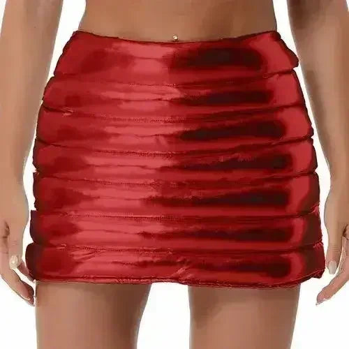 Womens Metallic Shiny Skirts Winter Warm A-Line Mini Skirt - Femstylo