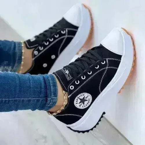 Flat Lace-Up Sneakers Pattern Canvas Shoes Casual Sport Shoes - Femstylo