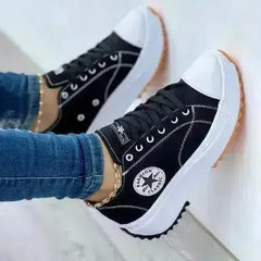 Flat Lace-Up Sneakers Pattern Canvas Shoes Casual Sport Shoes - Femstylo