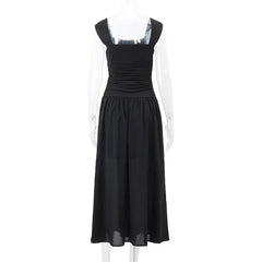 Ruched Bodycon Maxi Dress | Y2K Square Neck Slip Dress -femstylo