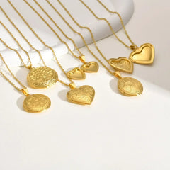 Vnox Stainless Steel Heart Locket Necklace Pendant with Photo Frame, Elegant Gold Plated Design Womens Gift