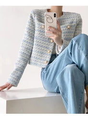 ITOOLIN Autumn Winter Women Elegant Tweed Cardigan Short Coat With Pocket Single Breasted Jacket For Women Loose Outwear 2024