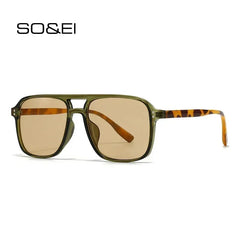 SO&EI Fashion Double Bridges Square Rivets Women Sunglasses Retro Men Gradient Shades UV400 Sun Glasses