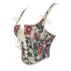 Womens Corsets Floral Lace Up Bustiers Shoulder Strap Corsets Jacquard Bustier Casual Outfits Medieval Renaissance Costumes