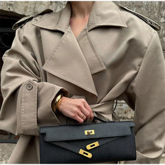 Women's Lace-up Cropped Trench Coat Chic Collar Long Sleeves Lapel Wide Shoulder Windbreaker Jacket Fall Commuting Daily Jackets