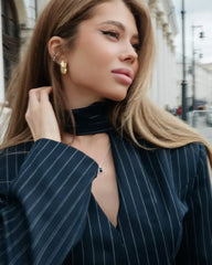 Tossy Elegant Female Striped Suit Coat For Women Scarf Lace-Up Patchwork V-Neck Long Sleeve Luxury Outwear Female Jackets Coat