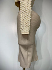 Women Sexy Long Sleeve Mesh Pearl Top Celebrity Midi Women Bandage Set 2025 Designer Evening Party Luxury Birthday Two Piece Set