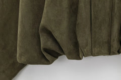 TRAFZA Women Brown Green Suede Jacket Loose Casual Bomber Coat Lapel Zipper Long Sleeve Jackets Vintage Lady Motorcycle Outwears