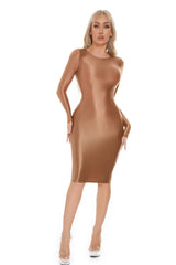 Sexy Women Oil Glossy Shiny Tight Pencil Dress Stain Smooth Bodycon Dress Elastic Push Up Packet Hip Stretch Step Dress