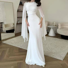 Elegant Satin Maxi Dress | Batwing Sleeve Evening Gown - Femstylo