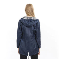 Womens Waterproof Raincoat Casual Basic Outdoors Trench Lightweight Drawstring Jackets Hiking Clothes for Women