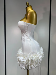 Women Evening Bandage Dress Strapless Bodycon Flowers Mini Celebrity Sexy Birthday Party Dresses Photo Shoot Nightclub Outfit