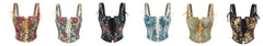 Womens Corsets Floral Lace Up Bustiers Shoulder Strap Corsets Jacquard Bustier Casual Outfits Medieval Renaissance Costumes