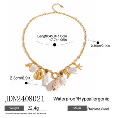 Zora Colorful Summer Holiday Style Conch Pendant Necklace Women's 18K Gold-plated Stainless Steel Multi Charm Fashion Jewelry