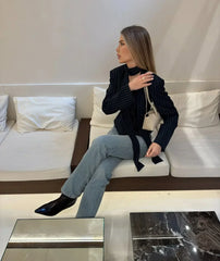 Tuularose Stripe Tailored Coat For Women Lace Up V Neck Long Sleeves Coat Female Fashion Elegant High-End Formal Tailored Coat