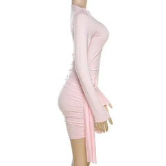 Trendix Long Sleeve Elegant Dress Women Summer Slim Floral Patchwork Mini Dresses Ladies Solid High Street Trendy Vacation Dress