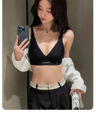 MOYISU Lingerie Women's Summer Traceless Small Bra Pull Together No Underwire Jelly Bar Soft Support Tuck Back Bra Cover