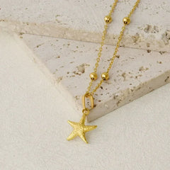 1Pc Temperament Fashion Summer Beach Blue Marine Life Sea Horse Shell Turtle Mini Fish Bead Necklace Classic Clavicle Chain