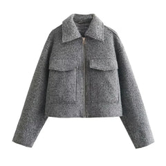 MUJER Tweed Cropped Jackets for Women Autumn Winter Short Coat Jacket Women Zip Crop Demi-season Jacket Woman New in outerwears