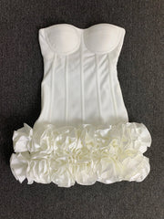 Real Photos Women New Bandage Dress Strapless Laced Up Back Flowers Hem Bodycon Mini Celebrity Evening Party Birthday Dresses