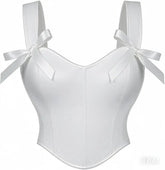 Elegant White Solid Satin Bow Strap Sexy Overbust Bridal Corset Crop Top XXL Victorian Gothic Wedding Bustier Lingerie For Women