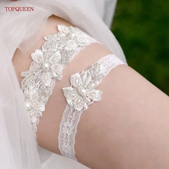 TOPQUEEN ST40 Sexy Lace Flower Thigh Ring Crystal Beaded Pearls Wedding Garter Belt Bridal Cosplay Fashion Stocking Ring