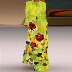 Women's Maxi Dress Printed Retro Fashion y2k vestidos Long Sleeve Loose Robe S-5XL