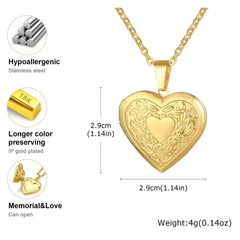 Vnox Stainless Steel Heart Locket Necklace Pendant with Photo Frame, Elegant Gold Plated Design Womens Gift