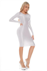 Sexy Women Oil Glossy Shiny Tight Pencil Dress Stain Smooth Bodycon Dress Elastic Push Up Packet Hip Stretch Step Dress