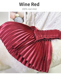 Classic Golden Velvet Pleated Skirt High Waist Retro Style Fashion Office Lady Pleated Long Skirt Winter Velvet Skirt 90cm Long