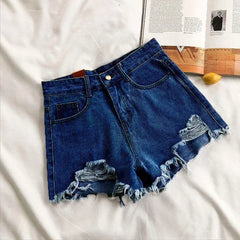 Korean Denim Holes Shorts For Women Fashion High WaistWide Leg Short Jeans Female Designer Casual Street Short 2024 New