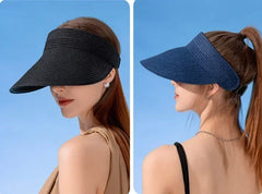 Spring and Summer Women's Outdoor Sunshade Straw Hat Fashion Empty Top Duck Tongue Hat Big Brim Cap G37