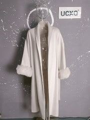 UCXQ Elegant OL Office Lady Overcoats Fur Patchwork Long Sleeve Woolen Coat Beautiful Women's Clothing Jacket Autumn 2025 Spring