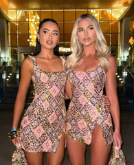 Colorful Rhombus Sequins Sexy Mini Dress Elegant Chic Straps Slit Bodycon Party Dresses Summer Holidays Evening Women Dress 2025