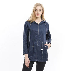 Womens Waterproof Raincoat Casual Basic Outdoors Trench Lightweight Drawstring Jackets Hiking Clothes for Women