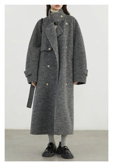 CHIC VEN Women Woolen Coats Loose Stand Collar Double-sided Overcoat Female Outerwear Office Ladies Clothing Autumn Winter 2024