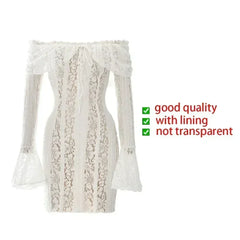 Oligai Lace Slim Mini Dress for Women Off The Shoulder Sexy Long Sleeves Club Party Dresses Bodycon Elegant Autumn Dress