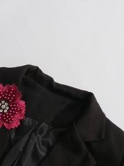 TWOTWINSTYLE Hit Color Spliced Appliques Fashion Blazers for Women Lapel Long Sleeves Patchwork Bead Temperament Blazer Female