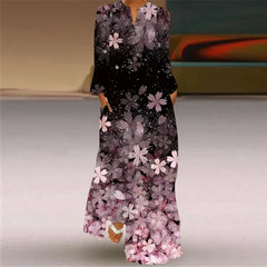 Women's Maxi Dress Printed Retro Fashion y2k vestidos Long Sleeve Loose Robe S-5XL