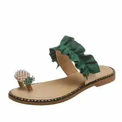 Flat Toe Casual Womens Slippers Pineapple Pearl Beach Slides - Femstylo