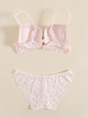 1 Set Elegant Lace Embroidery Breathable Fabric Lingerie Set Push-Up Bra Drop Waist Sheer Panty - Ultimate Valentine's Day