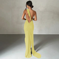 Hugcitar One Shoulder Backless Adjustable Scarf Loop Ruched Sexy Maxi Dress Women Elegant Y2K Streetwear Festival Outfit