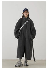 CHIC VEN Korean Women Woolen Coat Single Breasted Loose Stand Collar Belt Long Double-sided Ladies Overcoat Autumn Winter 2024