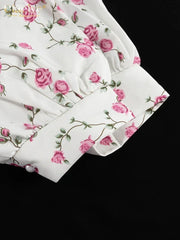 Clacive Summer Slim Print Women's Dress 2024 Sexy V-Neck Short Sleeve Mini Dresses Elegant High Waist Pleated Female Dress